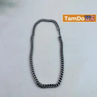 Mens Heavy Stainless Steel Franco Link Chain Necklace 24" Diamond Logo Clasp - Excellent - Real photo at TamDo.us