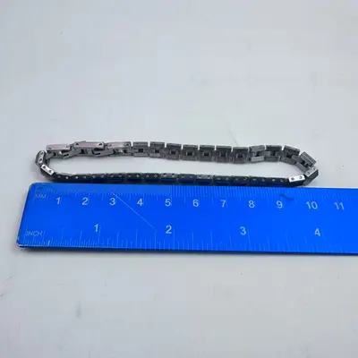 Mens Heavy Stainless Steel Mechanical Screw Block Link Bracelet 8.75" / 22cm - Thumbnail 5