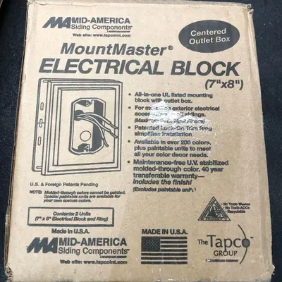 Mid-America MountMaster Electrical Block 7"x8" Centered Outlet Box FOR Siding - Thumbnail 4