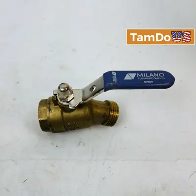 Milano M76QT Brass Ball Valve, 3/4" Plumbing Valve, Threaded, Blue Handle - Thumbnail 1