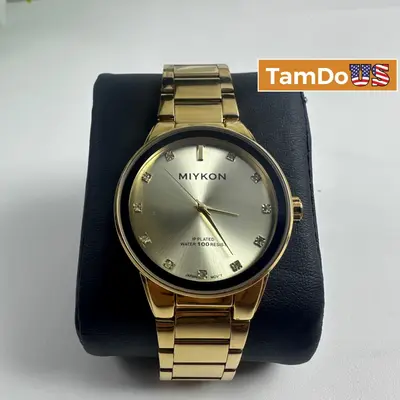 Miykon Mens Watch Gold Tone Crystal Hour Markers IP Plated Y2G70-2130 Japan Movt - Thumbnail 1