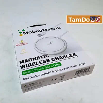 MobileMatrix 15W Magnetic Wireless Charger Pad with Type C Cable White - New - Real photo at TamDo.us