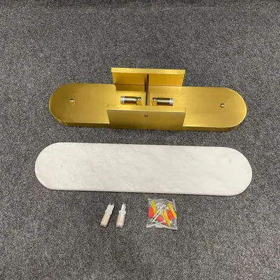Modern Gold & Marble Bathroom Vanity Light Fixture – 2-Light Wall Sconce - Thumbnail 2