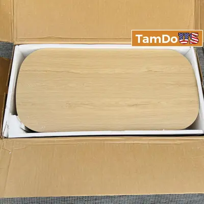 Modern Rectangular Wood Dining Table – Natural Finish, 150cm - New Open Box - Real photo at TamDo.us