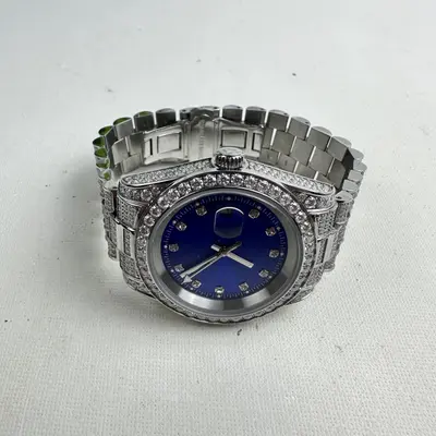Moissanite Presidential Watch 41mm, Blue Dial, 13.3CT VVS, White Gold Auto - Thumbnail 9