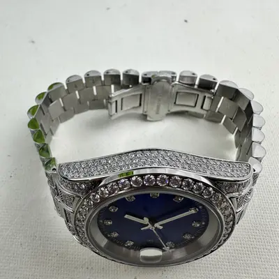 Moissanite Presidential Watch 41mm, Blue Dial, 13.3CT VVS, White Gold Auto - Thumbnail 5