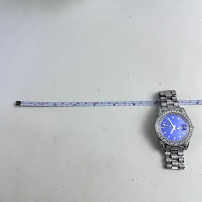 Moissanite Presidential Watch 41mm, Blue Dial, 13.3CT VVS, White Gold Auto - Thumbnail 3
