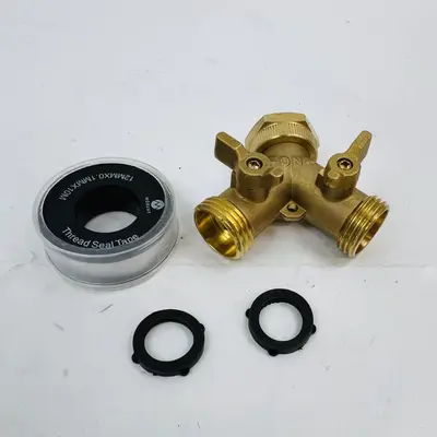 Morvat Solid Brass Two Way Garden Hose Splitter Connector Kit - Thumbnail 3