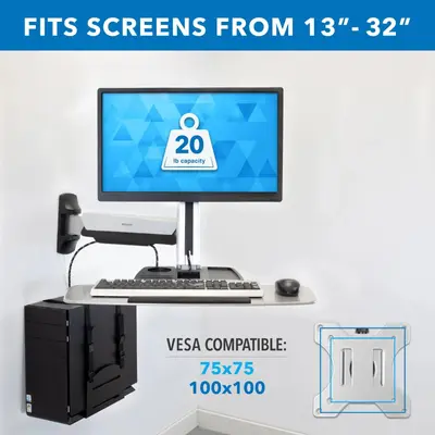 Mount-It! MI-7905 Sit-Stand Workstation Wall Mount Adjustable Monitor Arm - Thumbnail 3