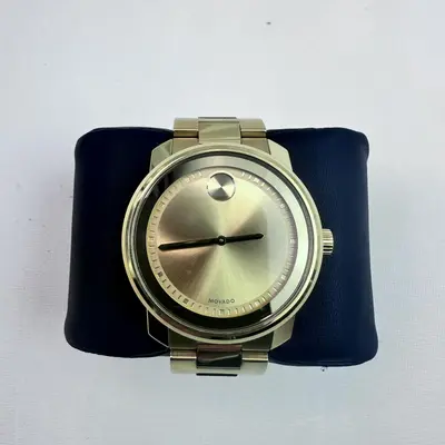 MOVADO $795 Big Gold Stainless Steel Bold Swiss Museum Dot Watch - Thumbnail 3