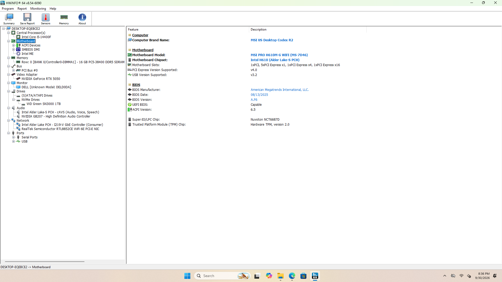 MSI Codex R2 Gaming Desktop, i5-14400F, 16GB DDR5, 1TB SSD, RTX 5050 8GB - Thumbnail 9
