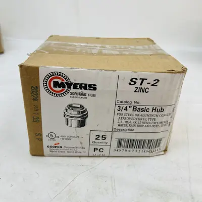 Myers Scru-Tite Hub ST-2, 3/4" Zinc Basic Hub Conduit Fitting, Box of 25 - Thumbnail 2