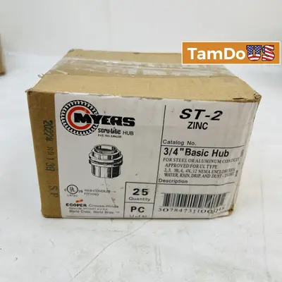Myers Scru-Tite Hub ST-2, 3/4" Zinc Basic Hub Conduit Fitting, Box of 25 - Thumbnail 1