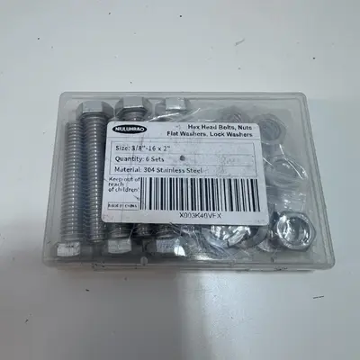 Niulunbao Hex Head Bolts, Nuts, Flat Washers, Lock Washers 3/8"-16x2", 6 Sets - Thumbnail 3