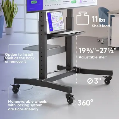 ONKRON Mobile TV Stand for 50"-100" max 265 lbs, Tilting, black TS1991 - Thumbnail 2