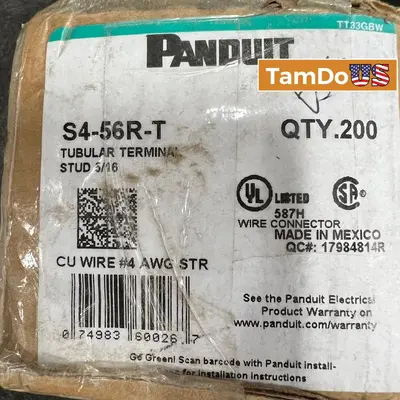 Panduit S4-56R-T Tubular Terminal, 5/16" Stud, Box of 200 - Thumbnail 1