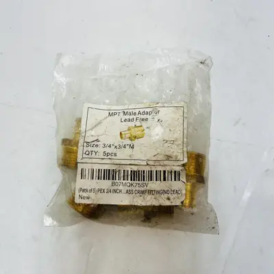 PEX 3/4" x 3/4" MPT Brass Male Adapter Lead-Free Crimp Fittings (5-Pack) - Thumbnail 2