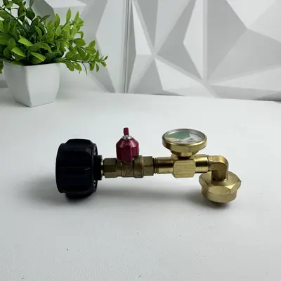 Propane Tank Gas Gauge Regulator Adapter w/ Shut-Off Valve & Pressure Meter - Thumbnail 6