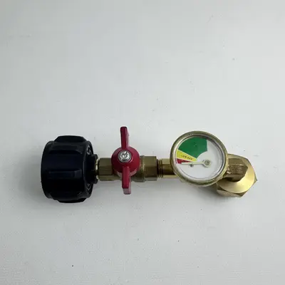 Propane Tank Gas Gauge Regulator Adapter w/ Shut-Off Valve & Pressure Meter - Thumbnail 2