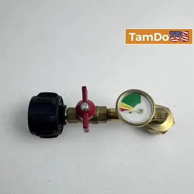 Propane Tank Gas Gauge Regulator Adapter w/ Shut-Off Valve & Pressure Meter - Thumbnail 1