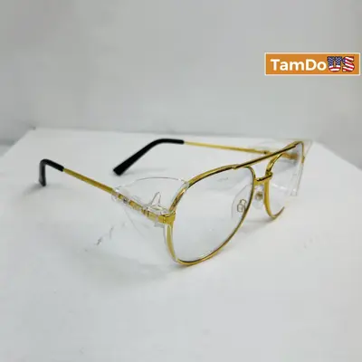 Pyramex 287 Glasses with Gold Metal Frame and Clear Lens - Excellent - Real photo at TamDo.us
