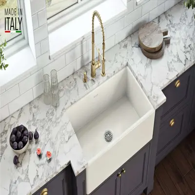 Ruvati Fiamma Undermount 33-in Fireclay Single Bowl Kitchen Sink - Thumbnail 3