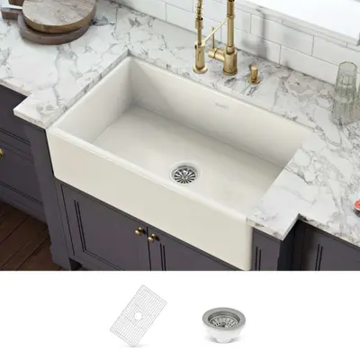 Ruvati Fiamma Undermount 33-in Fireclay Single Bowl Kitchen Sink - Thumbnail 4