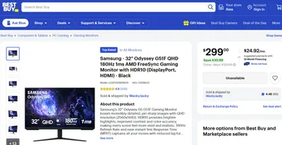 Samsung $329 32" Odyssey G51F QHD 180Hz 1ms AMD FreeSync Gaming Monitor HDR10 - Thumbnail 2