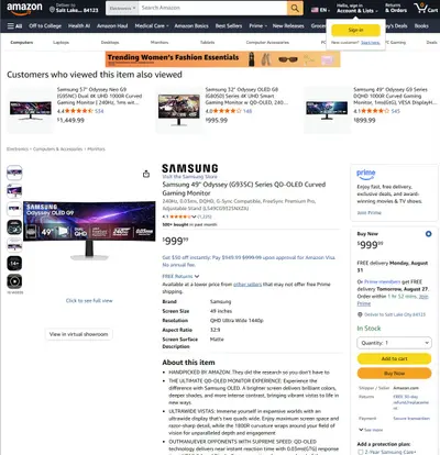 Samsung Odyssey OLED G9 49 Curved Gaming Monitor 240Hz 0.03ms DQHD 5120x1440 - Thumbnail 2