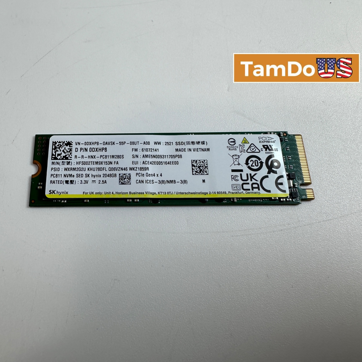 SK Hynix PC811 2TB NVMe PCIe Gen4 x4 M.2 SSD 0DXHP8 2048GB SED Opal 2280 - Photo 1 - Real photo at TamDo.us
