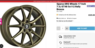Sparco DRS 17x7.5 ET48 5x112 Rally Bronze Wheels Set (4) Center Bore 73.1mm - Thumbnail 2