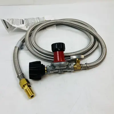 Stainless Steel Braided Propane Hose & Regulator Kit - BBQ, Heater, Fire Pit - Thumbnail 2