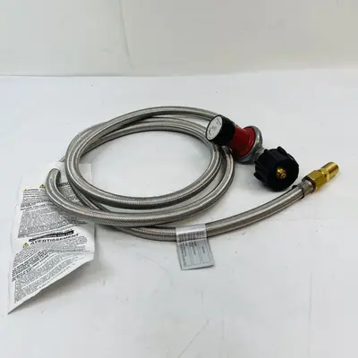 Stainless Steel Braided Propane Hose & Regulator Kit - BBQ, Heater, Fire Pit - Thumbnail 3