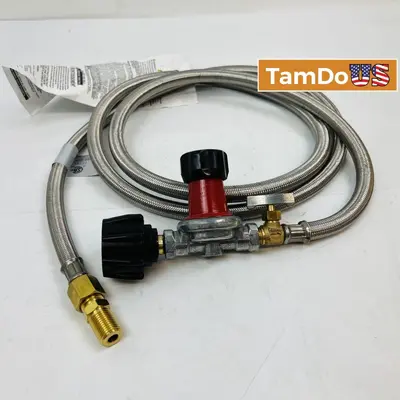 Stainless Steel Braided Propane Hose & Regulator Kit - BBQ, Heater, Fire Pit - Thumbnail 1