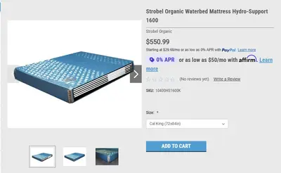 Strobel $550 Organic Waterbed Mattress Hydro-Support 1600 King-Size (72" x 84") - Thumbnail 3