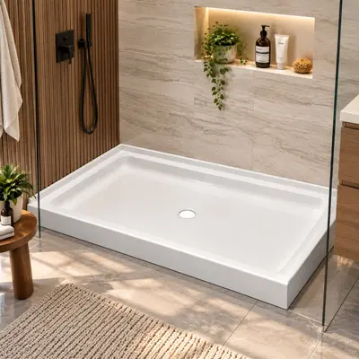 Swan FF034 Shower Base Pan 34x48 in Center Drain Solid Surface White - Thumbnail 3