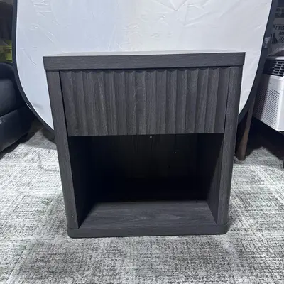 SICOTAS Tall Farmhouse Nightstand, Black Oak, Drawer & Shelf - Thumbnail 3