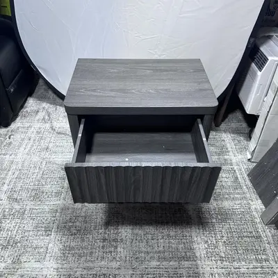 SICOTAS Tall Farmhouse Nightstand, Black Oak, Drawer & Shelf - Thumbnail 4