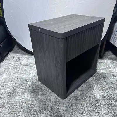 SICOTAS Tall Farmhouse Nightstand, Black Oak, Drawer & Shelf - Thumbnail 6