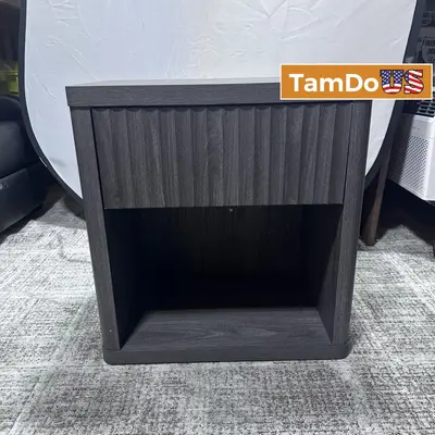 SICOTAS Tall Farmhouse Nightstand, Black Oak, Drawer & Shelf - New Open Box - Real photo at TamDo.us