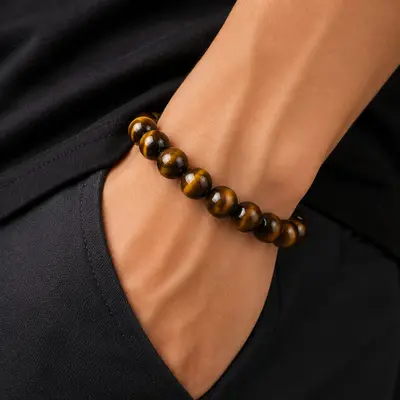 Natural Tiger Eye Beaded Bracelet, 10mm Beads, Men's/Women's Jewelry - Thumbnail 6