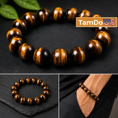 Natural Tiger Eye Beaded Bracelet, 10mm Beads, Men's/Women's Jewelry - New Open Box - Real photo at TamDo.us