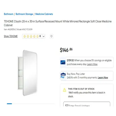 TEHOME Claytin 20x30 White Mirrored Medicine Cabinet - Thumbnail 2