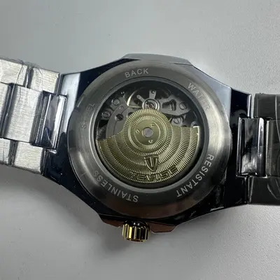 Tevise Mens Automatic Mechanical Watch Two Tone Gold Silver Skeleton Black Dial - Thumbnail 3