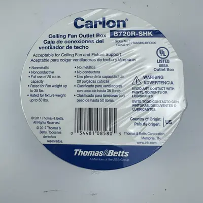 Thomas & Betts Carlon Nonmetallic Ceiling Fan Outlet Box - 6 Pack - Thumbnail 5