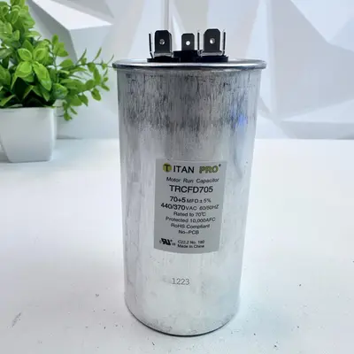 Titan Pro TRCFD705 Capacitor 70/5 µF ±5%, 440/370V AC Round Motor Run HVAC - Thumbnail 10