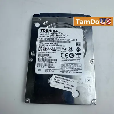 Toshiba 500GB 2.5" SATA HDD MQ01ACF050 HP P/N 813438-001 Spares L17091-111 7.2K - Good - Real photo at TamDo.us