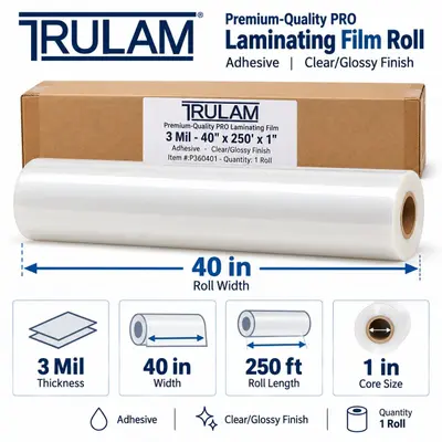 TruLam 3 Mil 40" x 250' Roll Laminating Film Glossy 1" Core Clear P300401 - Thumbnail 2