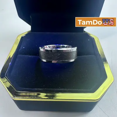 Tungsten Carbide Mens Band Ring Size 11.5 Brushed Center Engraved I Love You - Thumbnail 1