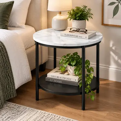 VASAGLE LET285-S Round Side Table, 2-Tier Metal Frame - Thumbnail 2